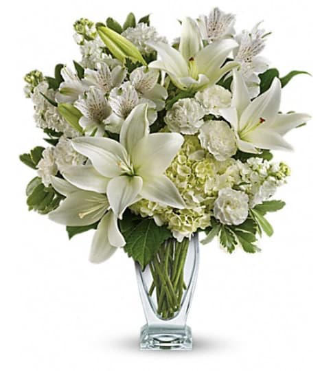 lovely white blooms. An arrangement by Fine's Flowers. lovely white blooms. An arrangement by Fine's Flowers.