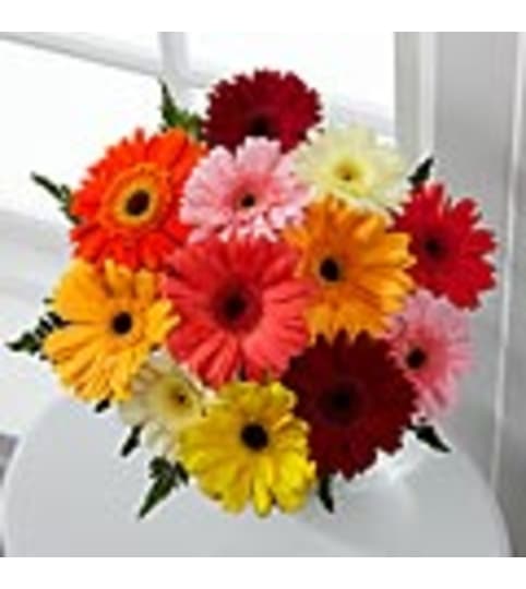 BRIGHT GERBERA DAISY BOUQUET. An arrangement by Fine's Flowers. BRIGHT GERBERA DAISY BOUQUET. An arrangement by Fine's Flowers.