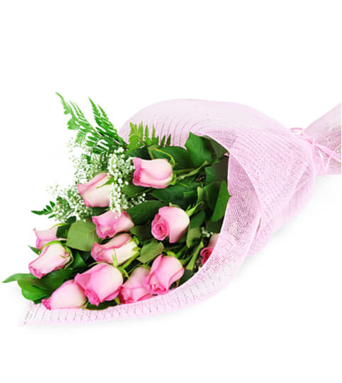 Perfect Wrapped Long-Stemmed Pink Roses. An arrangement by Fine's Flowers. Perfect Wrapped Long-Stemmed Pink Roses. An arrangement by Fine's Flowers.