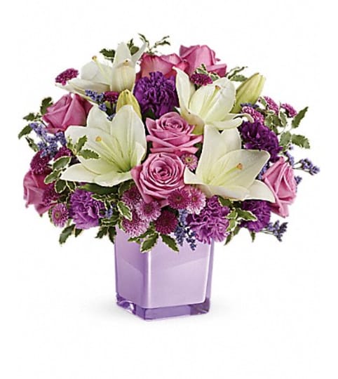 lavender blooms. An arrangement by Fine's Flowers.