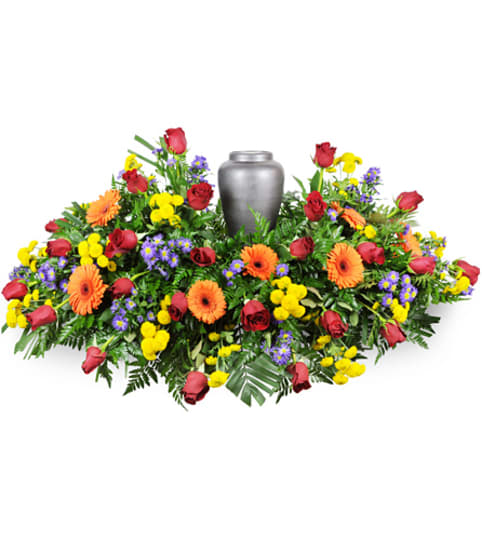 Bright Memories Urn Spray. An arrangement by Fine's Flowers. Bright Memories Urn Spray. An arrangement by Fine's Flowers.