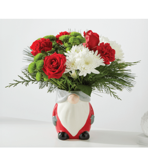Ho Ho Gnome FTD C2. An arrangement by Fine's Flowers.